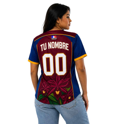 Camiseta de Béisbol Diseño Vinotinto azul - Jersey Personalizado Dama