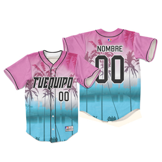Camiseta de Beisbol Miami blue and pink personalizada