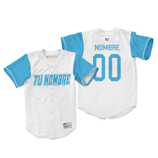 Camiseta personalizada con botones blanco con azul claro
