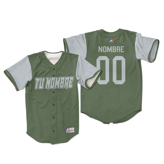 Camiseta personalizada con botones verde militar & gris