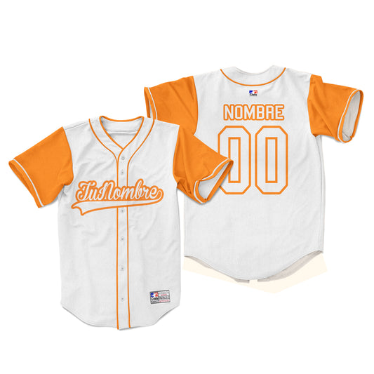 Camiseta con botones blanco y naranja personalizada