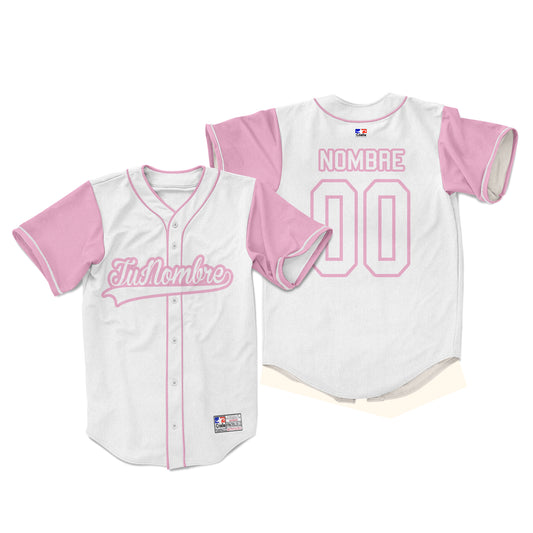 Camiseta con botones blanco y rosa personalizada