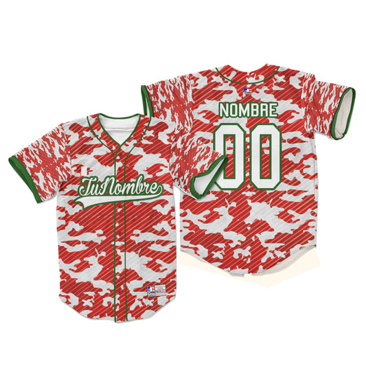 Camiseta con botones camuflaje rojo con blanco rayas personalizada