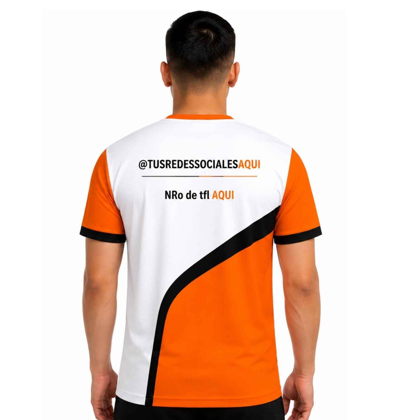 Polera corporativa personalizada con redes sociales y teléfono de contacto para empresas, eventos o marcas independientes - Comercial Criollo
