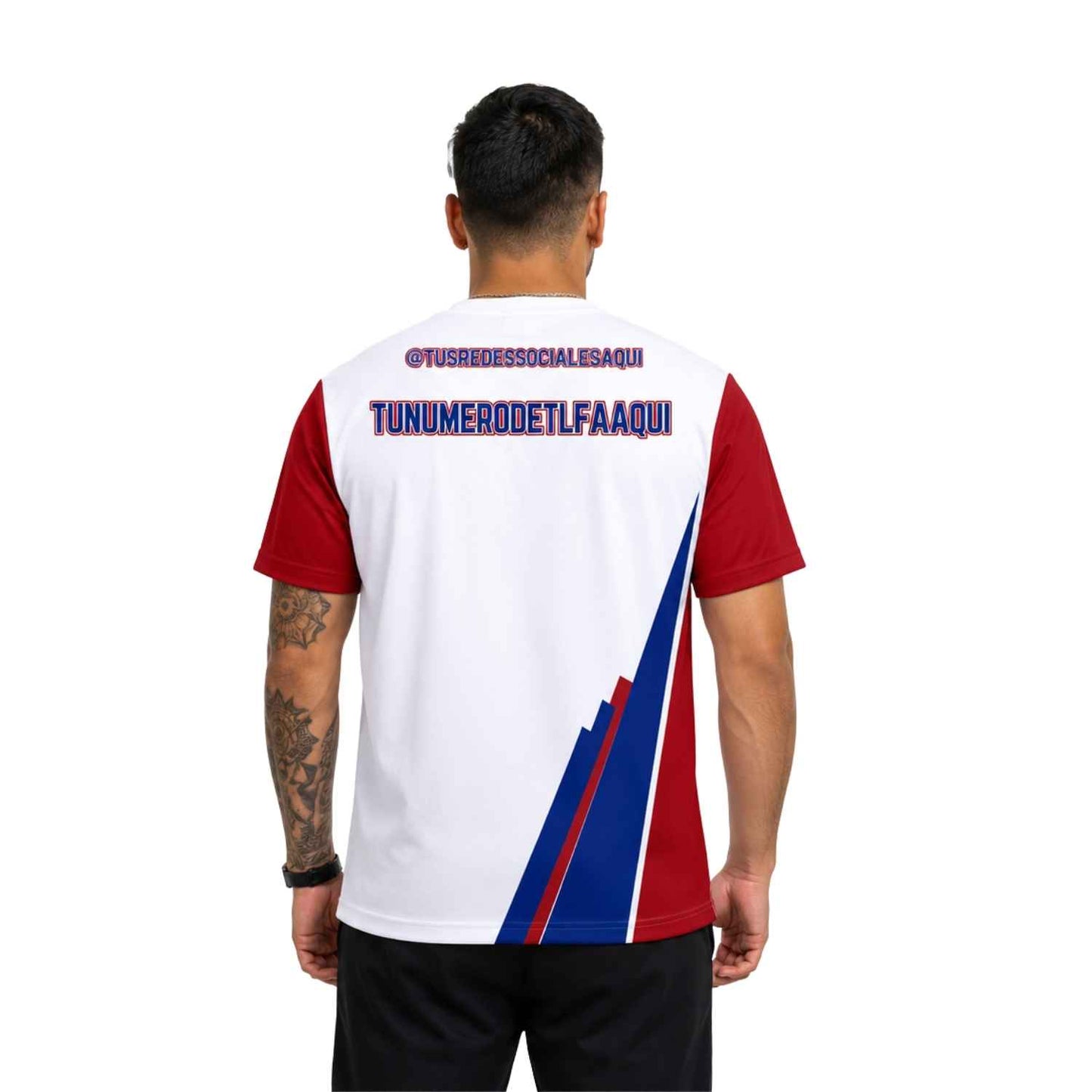 Polera corporativa personalizada con redes sociales y teléfono de contacto para empresas, eventos o marcas independientes - Comercial Criollo
