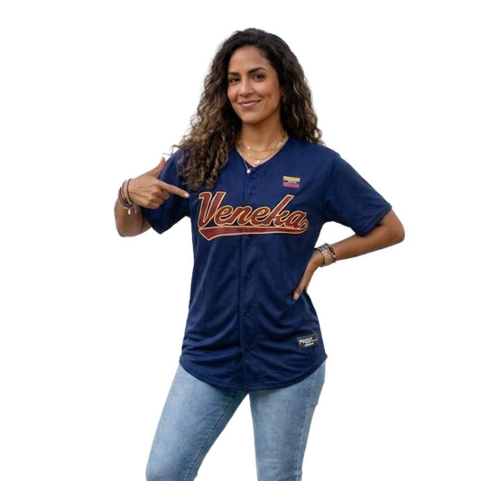 Camiseta de beisbol Veneka VE Azul Jersey Personalizada
