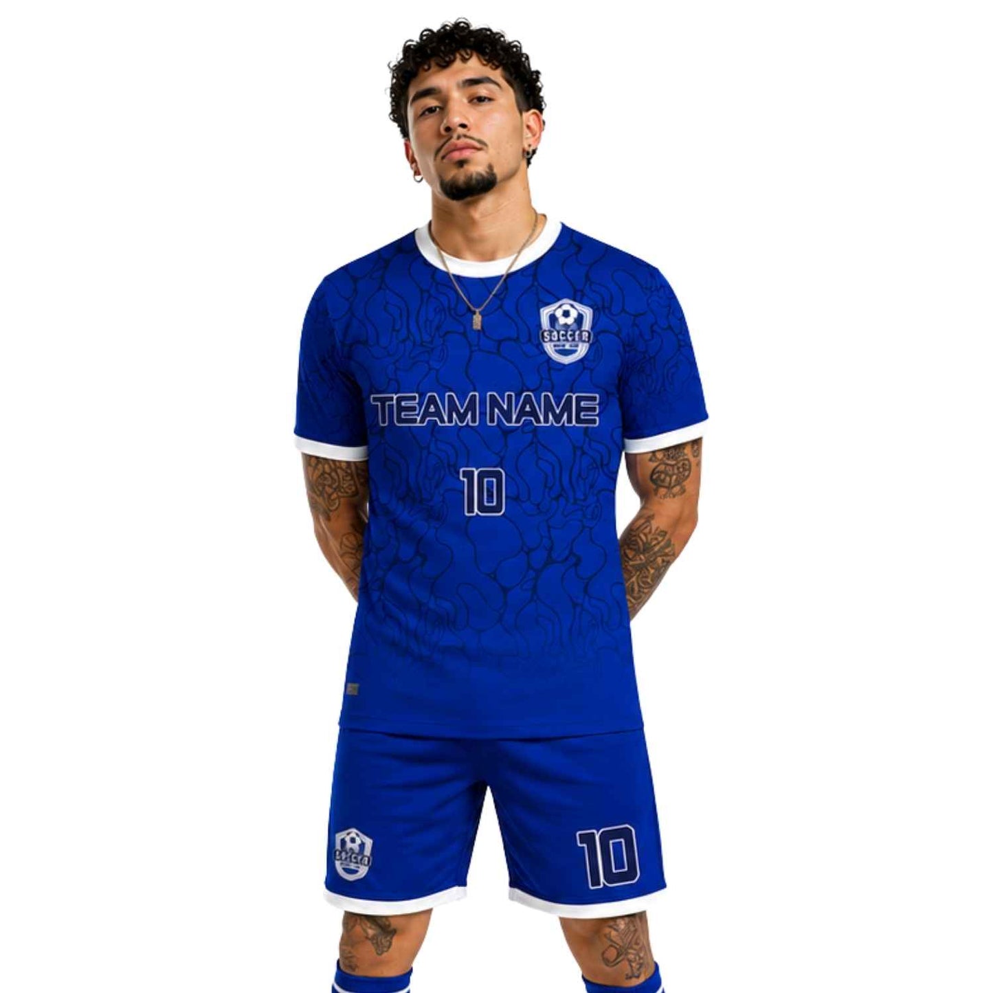 Conjunto de fútbol sublimado personalizado con camiseta y short deportivo