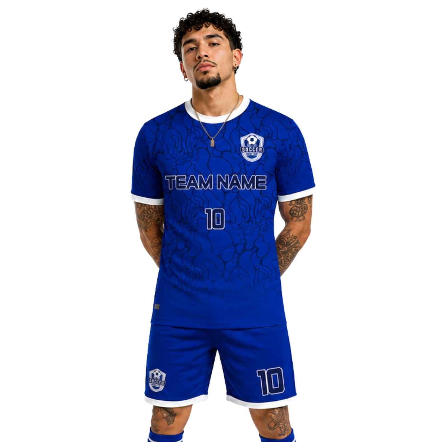 Conjunto de fútbol sublimado personalizado con camiseta y short deportivo