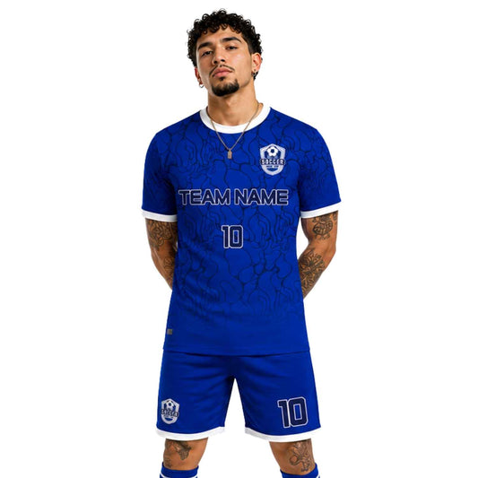 Conjunto de fútbol sublimado personalizado con camiseta y short deportivo