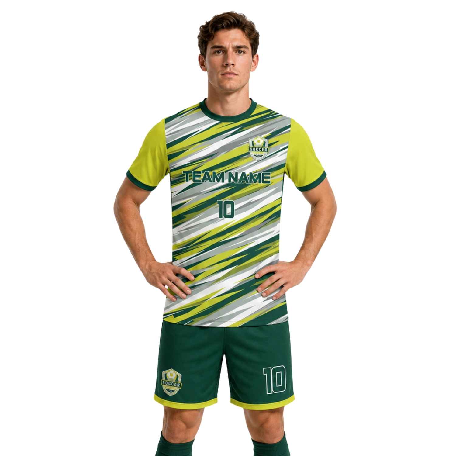 Conjunto de fútbol sublimado personalizado con camiseta y short deportivo