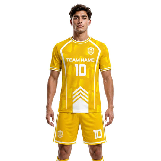 Conjunto de fútbol sublimado personalizado con polera y short deportivo personaliza por unidad