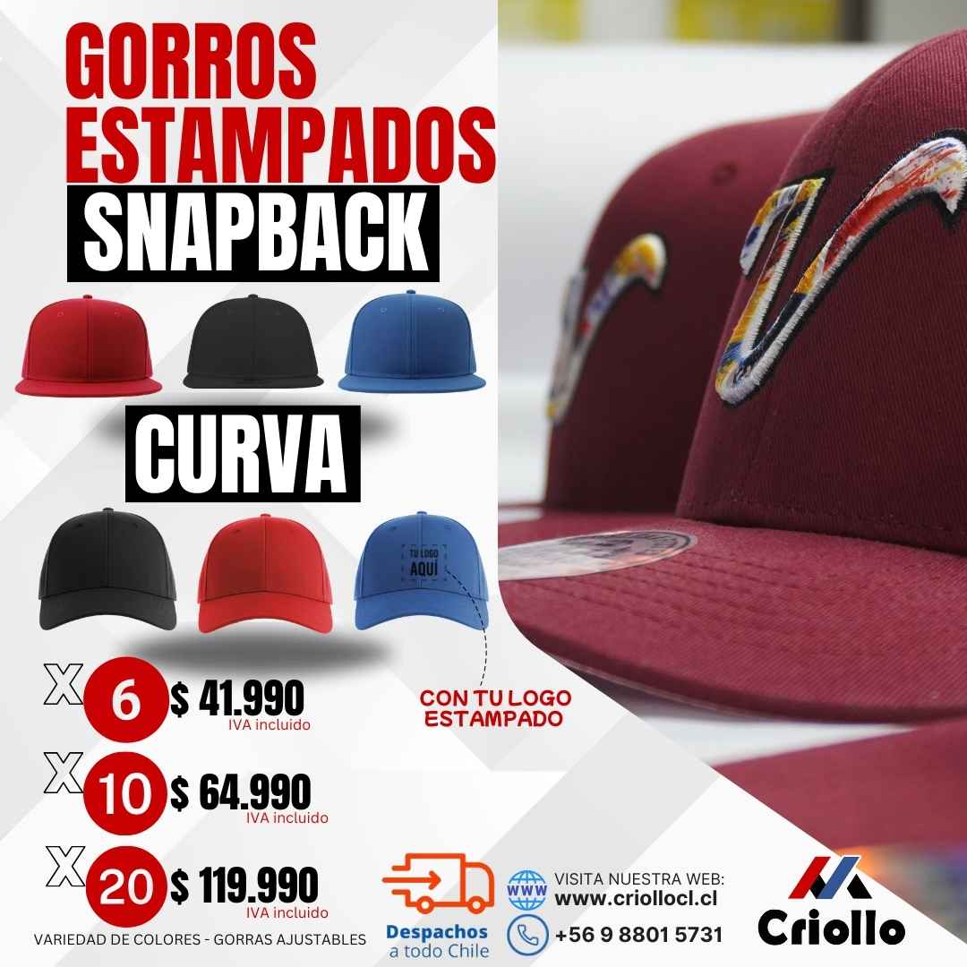 snapback, gorras para deporte, gorras bordadas, gorras estampadas, gorras para beisbol, gorras para empresa, gorras corporativas