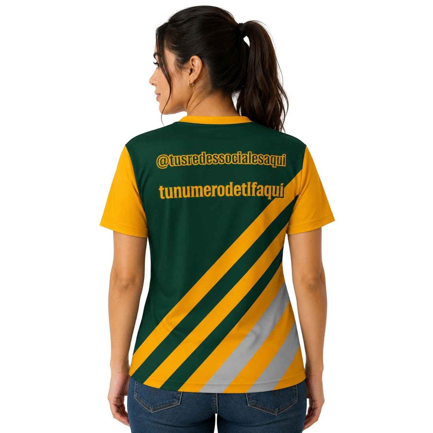 Polera corporativa personalizada con redes sociales y teléfono de contacto para empresas, eventos o marcas independientes - Comercial Criollo
