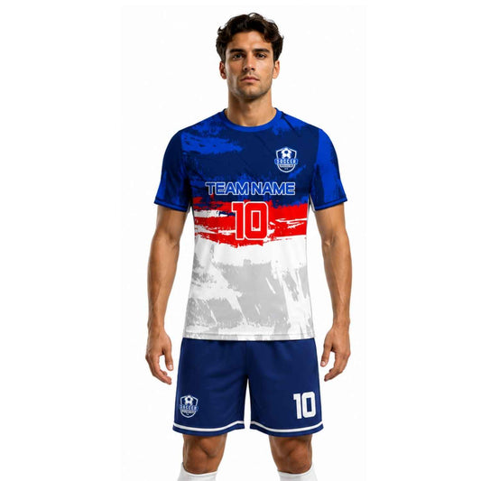 Conjunto de fútbol sublimado personalizado con polera y short deportivo personaliza por unidad