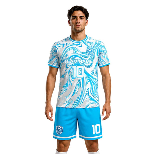 Conjunto de fútbol sublimado personalizado con polera y short deportivo personaliza por unidad