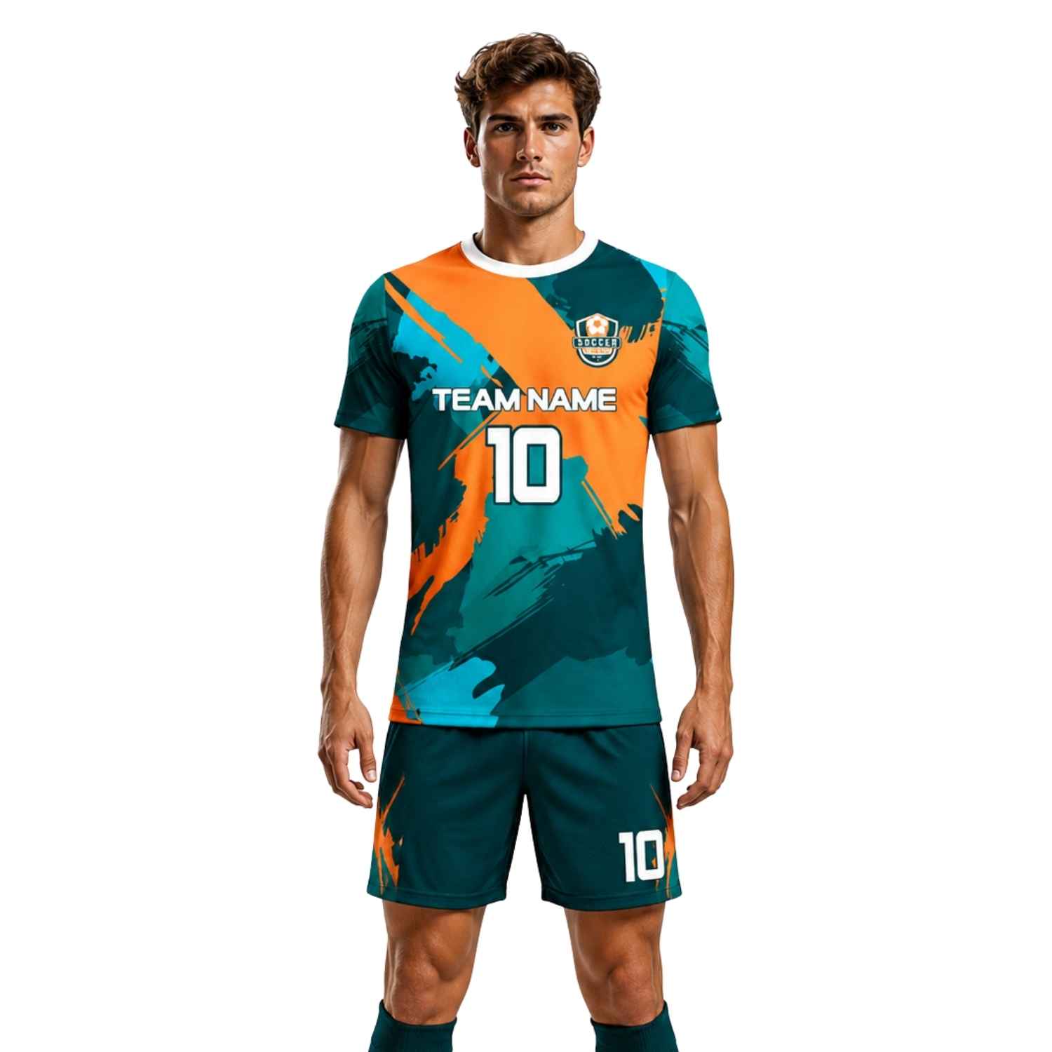 Conjunto de fútbol sublimado personalizado con polera y short deportivo personaliza por unidad