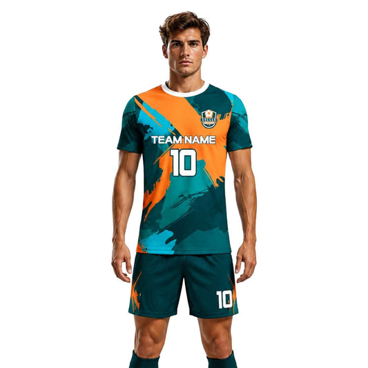 Conjunto de fútbol sublimado personalizado con polera y short deportivo personaliza por unidad