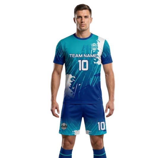 Conjunto de fútbol sublimado personalizado con polera y short deportivo personaliza por unidad