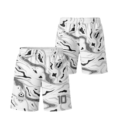 Short  de fútbol personalizado con diseño de mármol gris y blanco para equipos de fútbol.